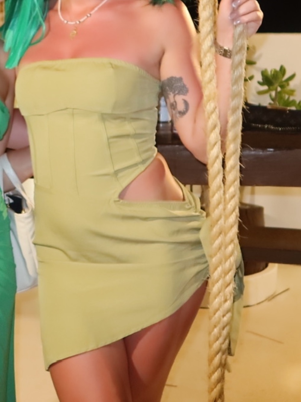 Pretty little thing Strapless Cutout Mini Dress in Olive Green